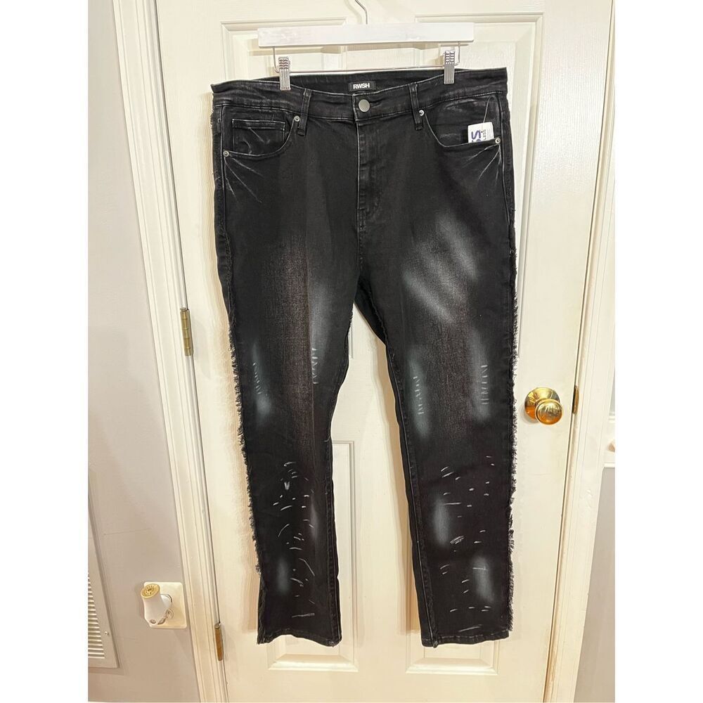 Rewash Black Raw Edge Paint Splatter Jeans sz 38 NWT
